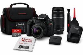 Bundle - Canon - EOS Rebel T7 DSLR Camera with 18-55mm & 75-300mm Lens,Battery, 64GB SD & Case - Black
