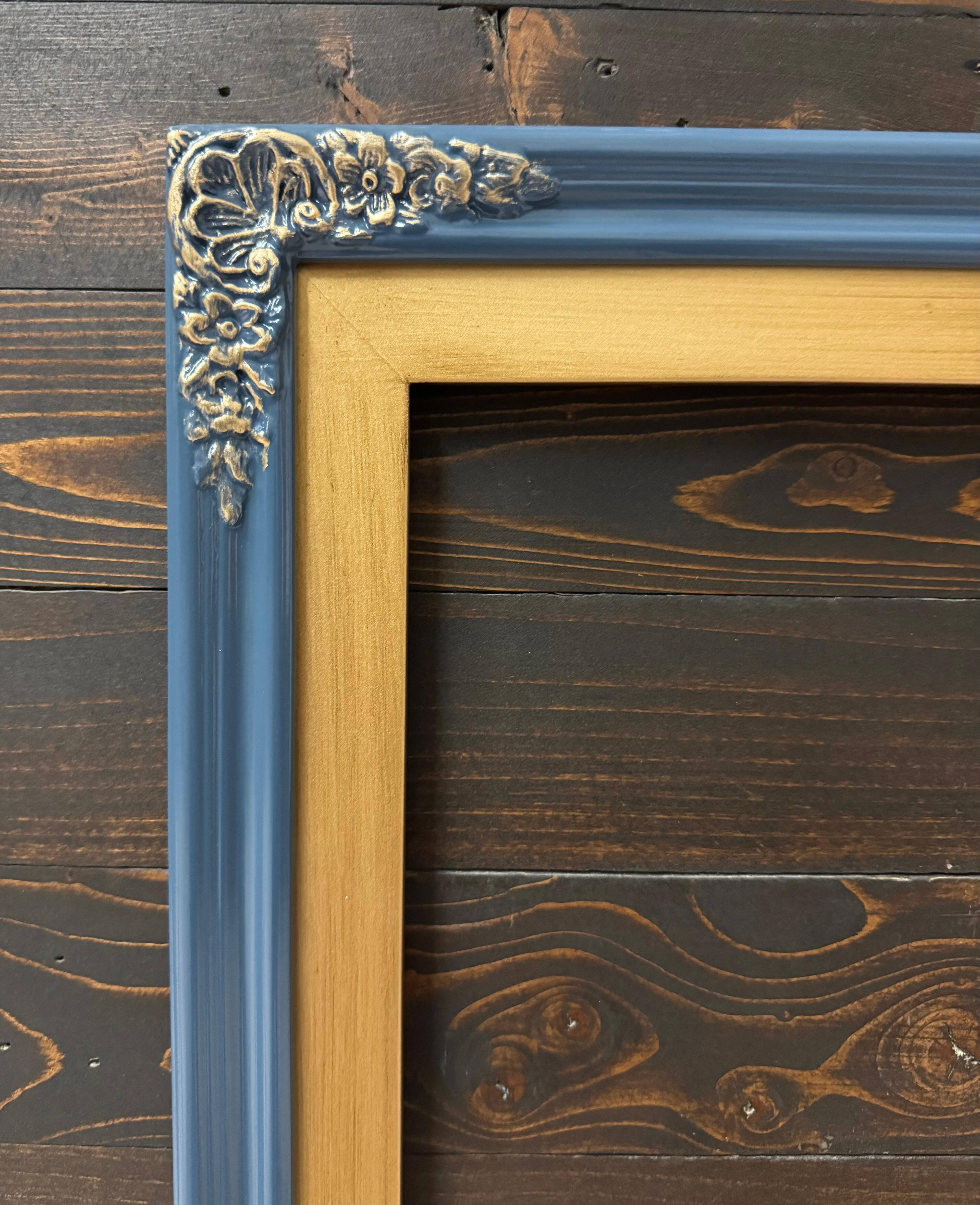 Back. LAREDO FRAME FACTORY - 55 inch Handmade Ornate Tv Frame For TCL A300W NXTVISION Tv - HONKY TONK BLUE WITH GOLD ACCENTS.