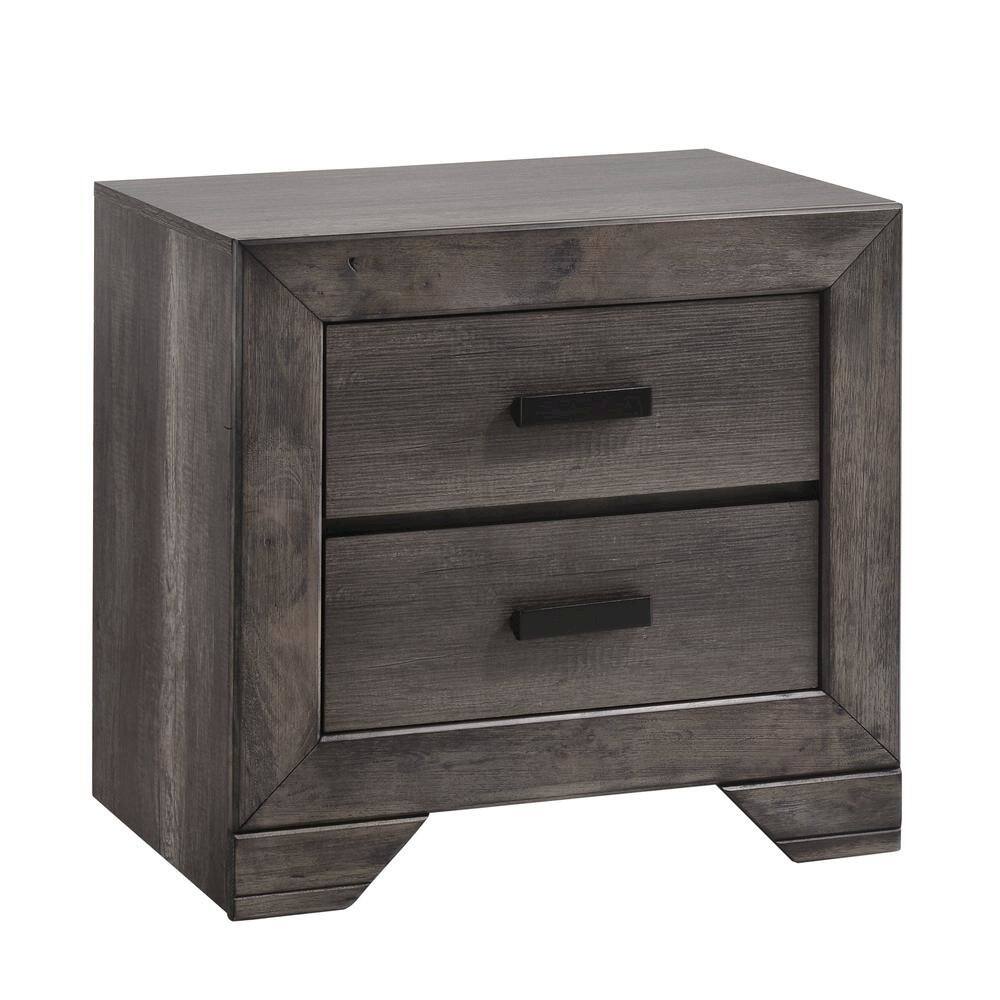 Angle. FurniFact - Gray Oak 2-Drawer Wooden Nightstand for Modern Bedroom Furniture - Grey Oak.