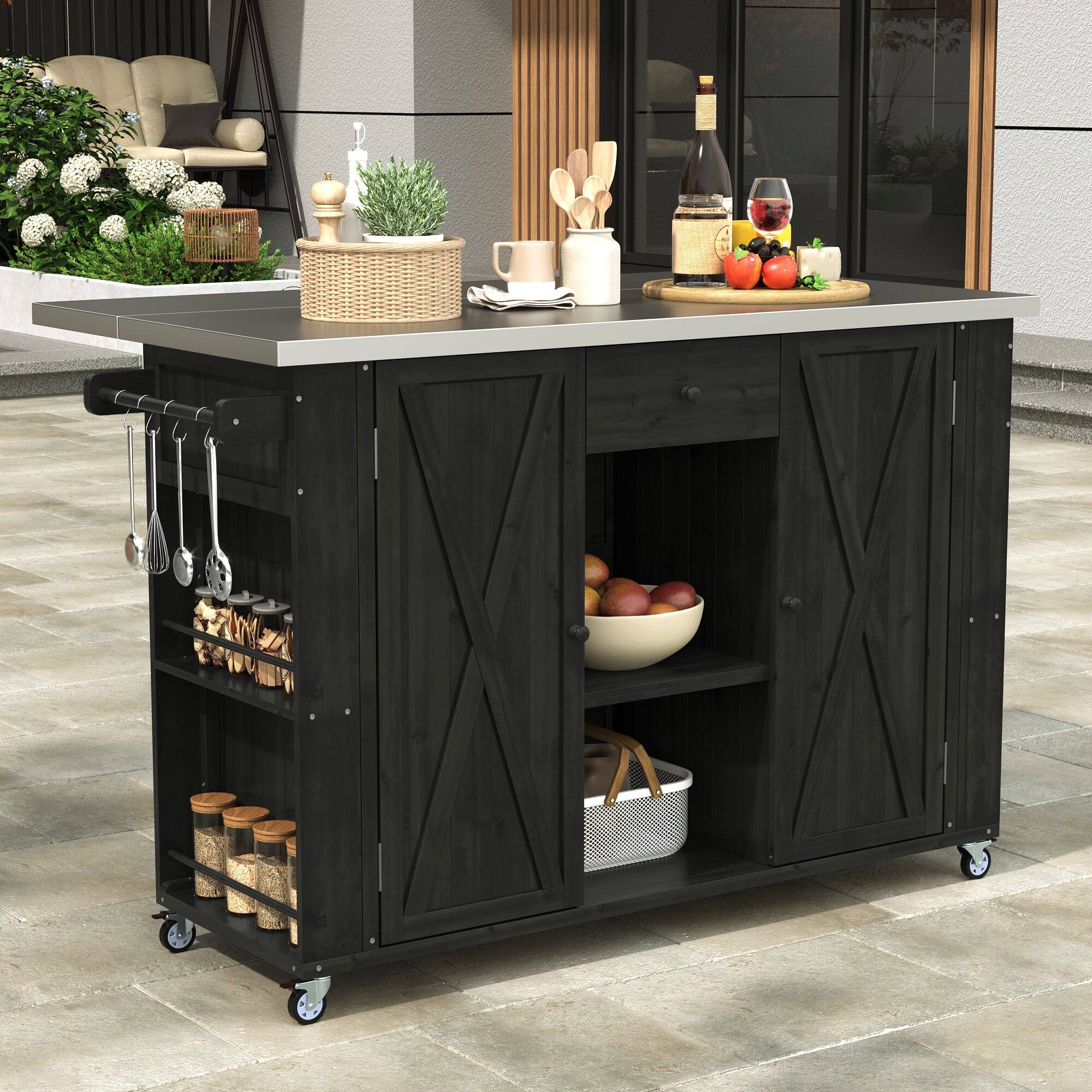 Alt View 1. Boyel Living - Outdoor Kitchen Island Fir Wood Foldable Steel Top Black.
