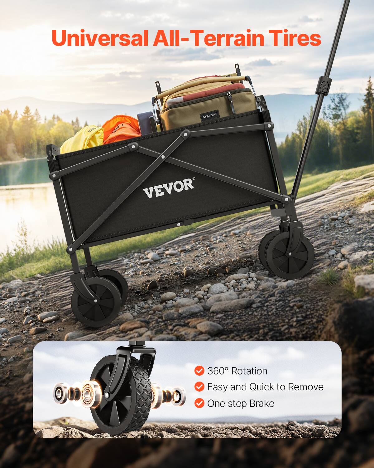 Universal All-Terrain Tires - VEVOR 360° Rotation, Easy and Quick to Remove, One-step Brake.