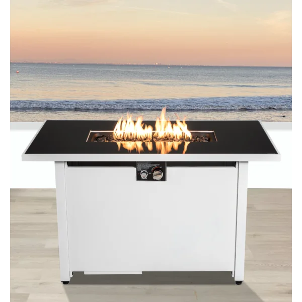 Front. APRILSOUL - 43 Inch Rectangular Fire Pit with Smoked Glass and Metal Frame.