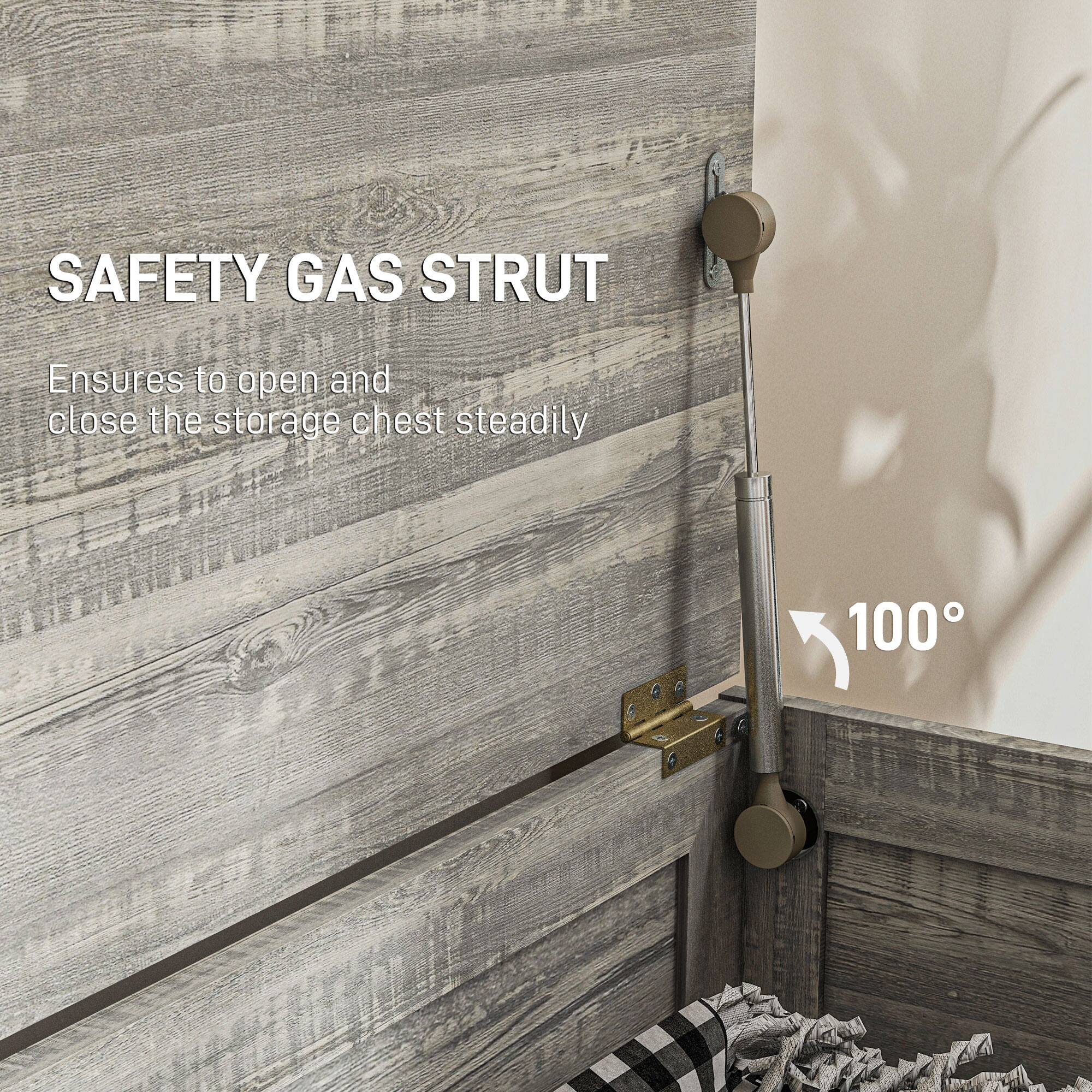 SAFETY GAS STRUT  
Ensures to open and close the storage chest steadily  
100°