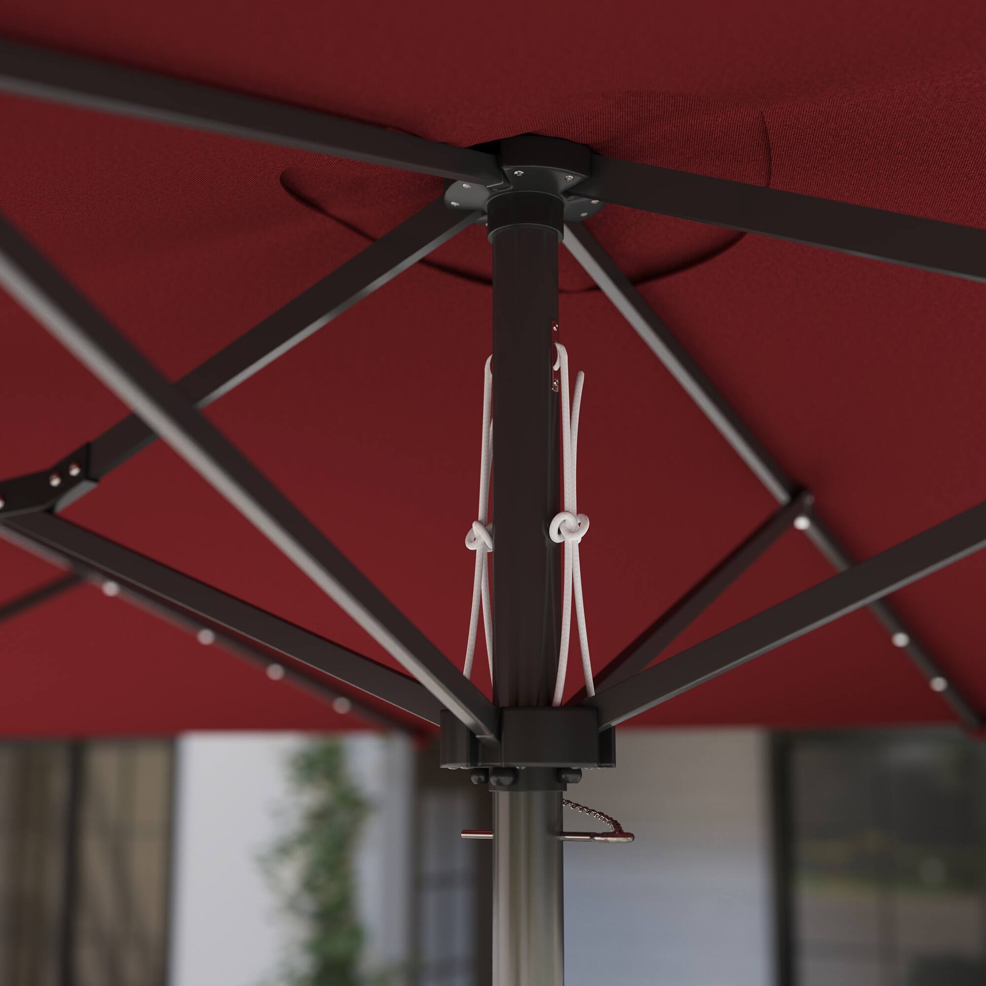 Alt View 5. Outsunny - 14.8ft Double Umbrella, Large Outdoor Patio Sun Shade with LED Solar Light for Garden - Wine Red.