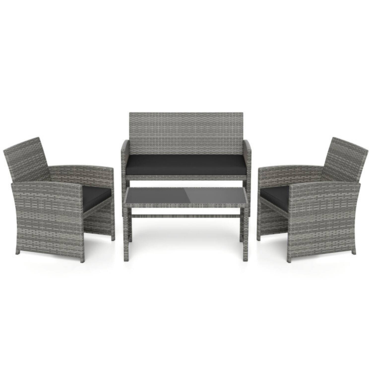Alt View 4. Mondawe - 25 x 22 x 31 IN Freestanding Patio Conversation Set with Loveseat, 2 Chairs & Table 4-Piece - Mix Gray+Black.