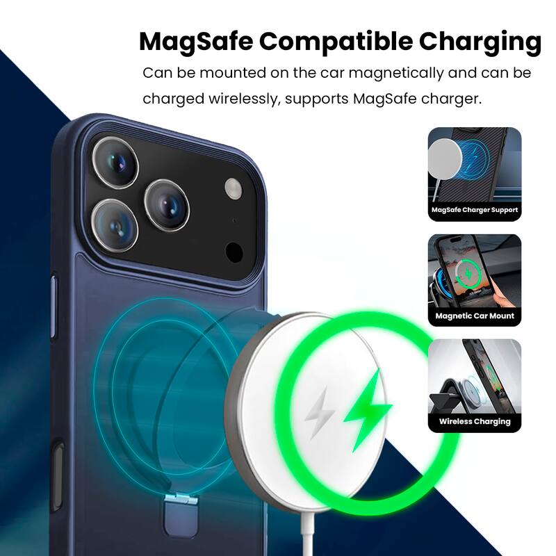MagSafe Compatible Charging

Can be mounted on the car magnetically and can be charged wirelessly, supports MagSafe charger.

- MagSafe Charger Support
- Magnetic Car Mount
- Wireless Charging