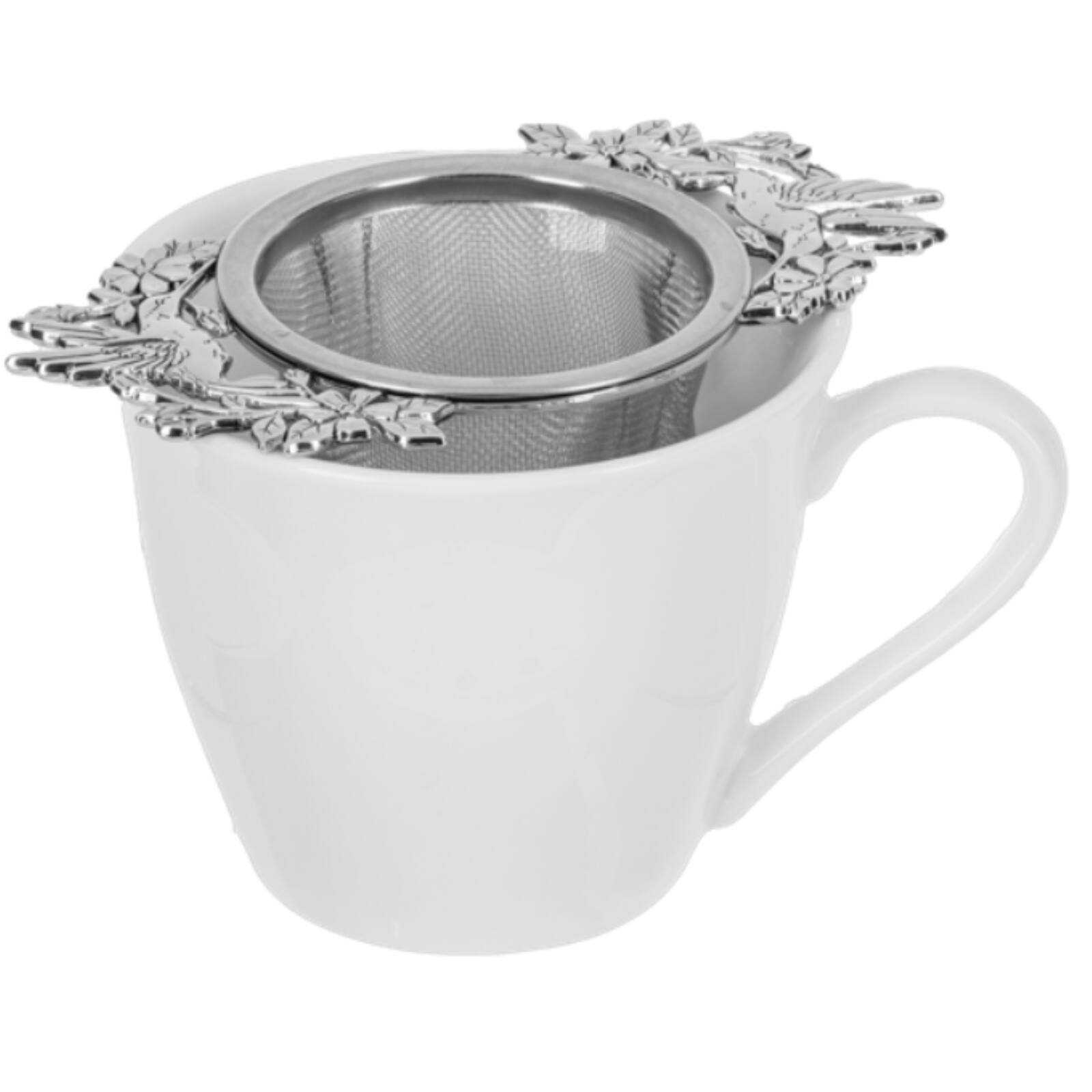 Left. Ganz - Ganz Hummingbird Flower Zinc Herbal Drink Infuser Steeper Fine Mesh Strainer for Loose Leaf Tea 4.5 x 2.5 In.