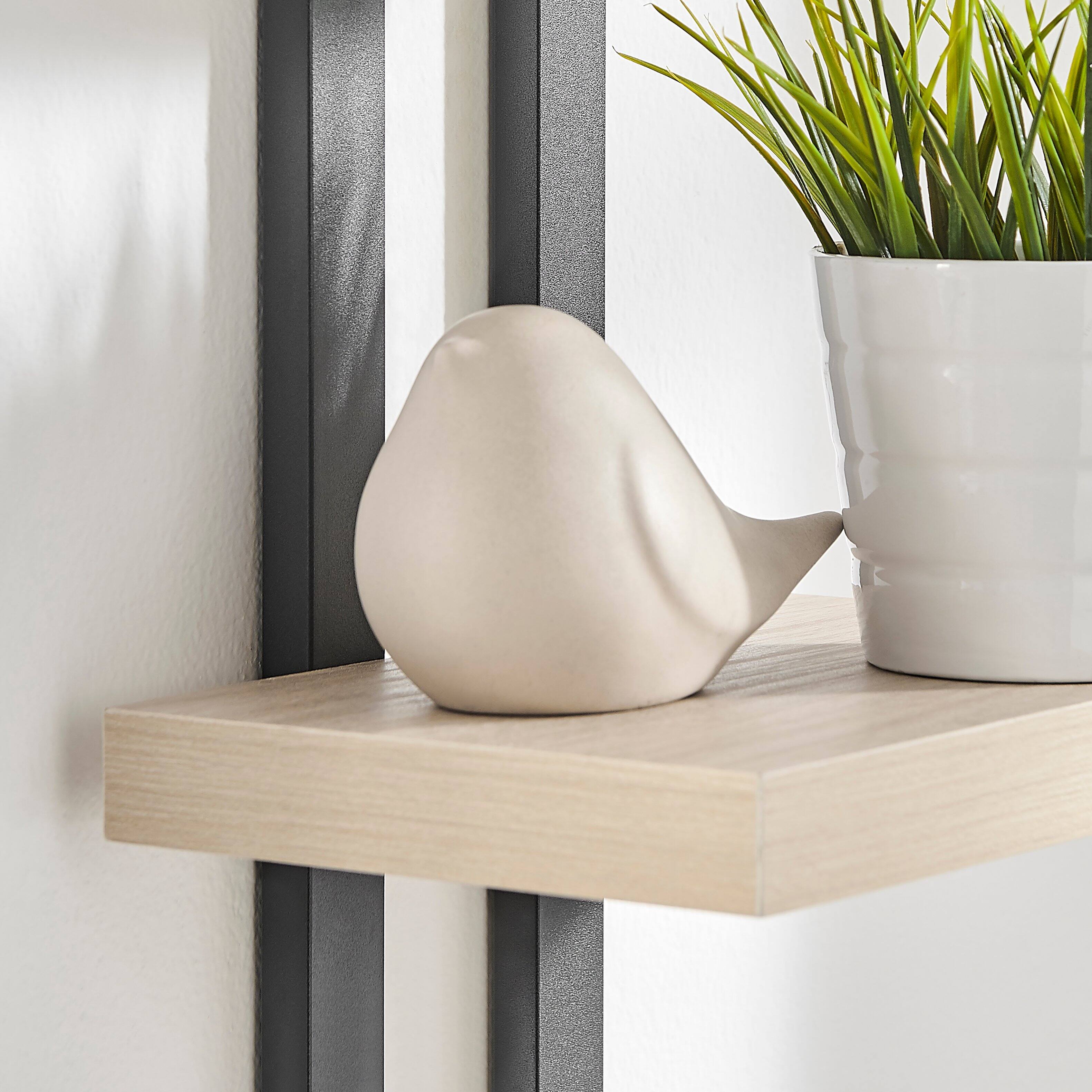 Alt View 8. Danya B - 4-Tier Ladder Bracket Wall Shelves - Black Metal and White Birch Finish - White Birch.