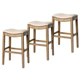 Maven Lane - Adrien Backless Saddle Kitchen Stool, Finish, Set of 3 - Natural Wood