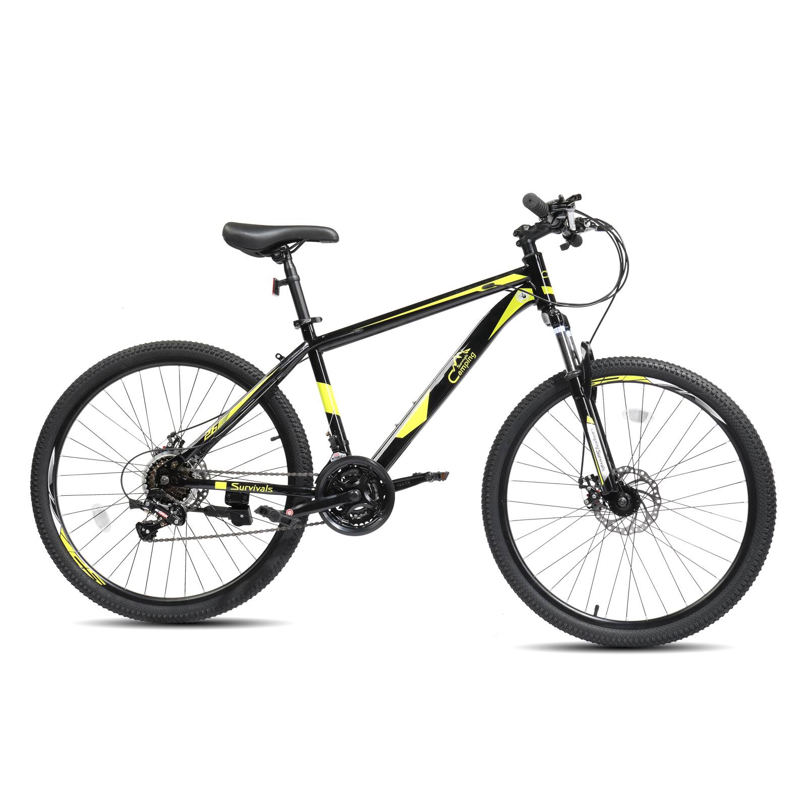 Left. Winado - 26" Front Suspension Mountain Bike 21 Speeds Men Women Bikes Bicycle MTB Bike - Black & yellow.