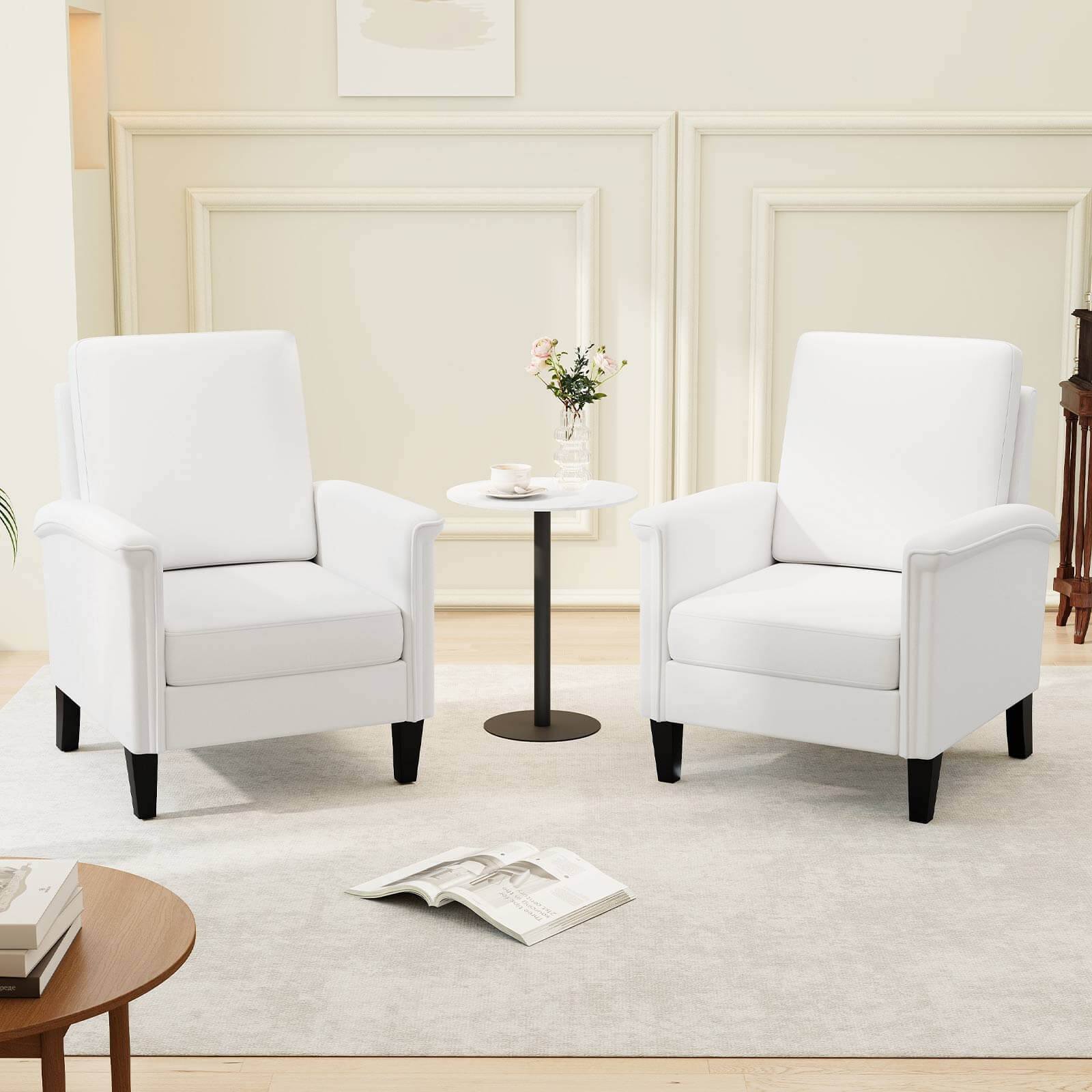 Alt View 4. Costway - Costway 2PCS Modern Accent Chair w/Solid Wood Legs and High Back and Thick Comfy Cushion - White.