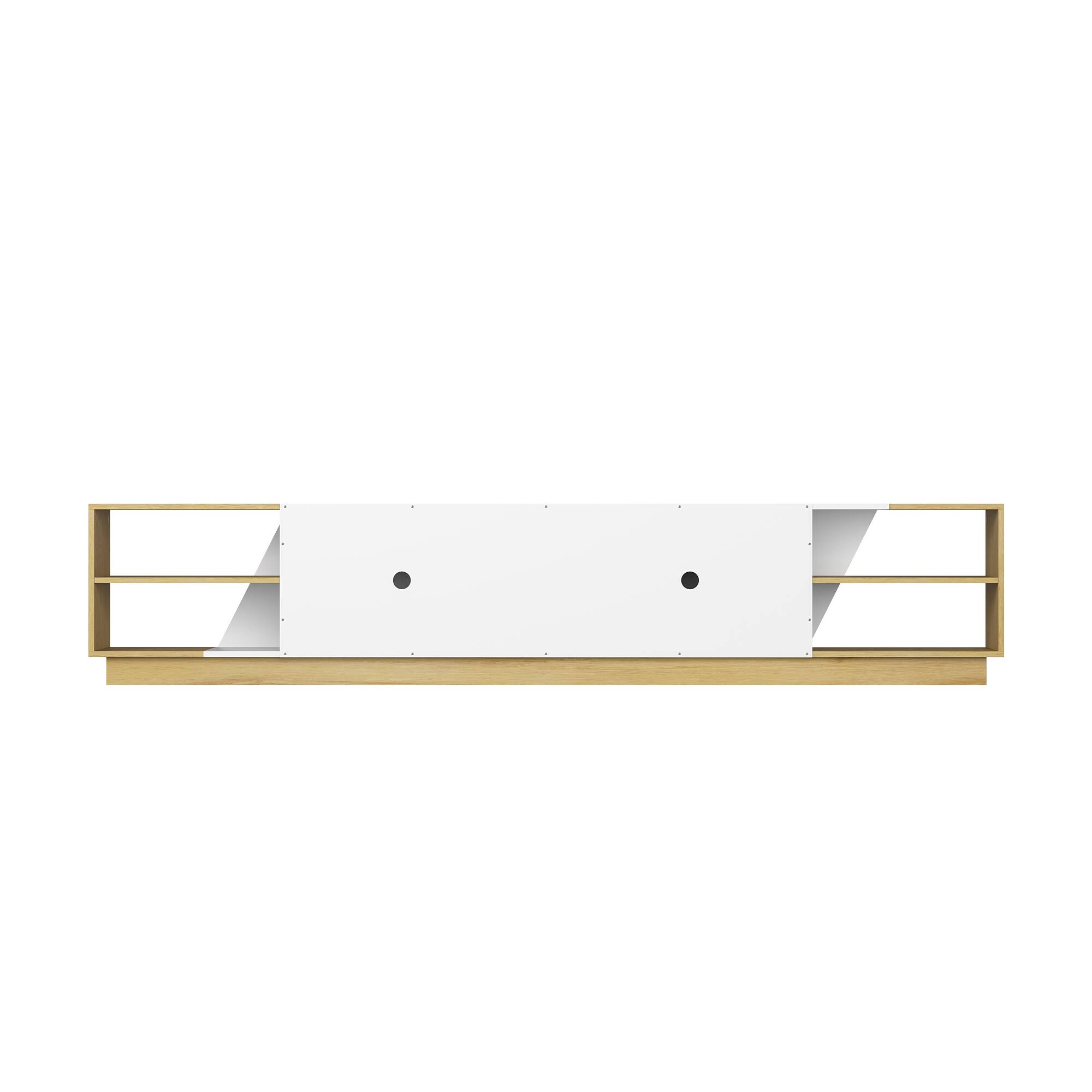 Back. Famapy - Famapy Modern TV Stand: Fits 80 - Inch TVs, Angled Doors & Ample Storage - White & Wooden.