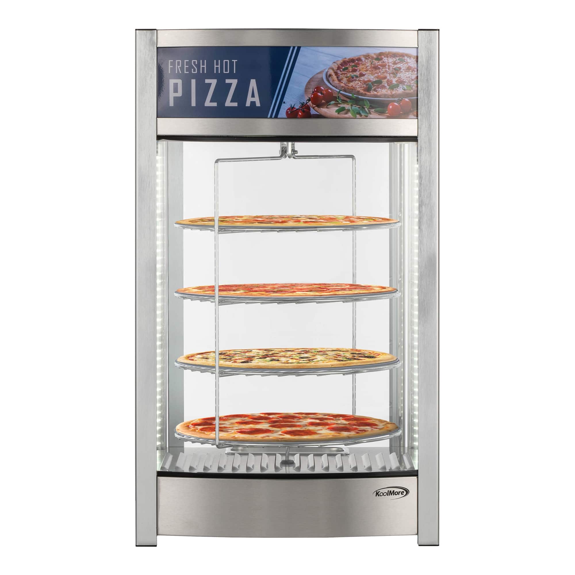 Koolmore - 18 in. Commercial Pizza Display Warmer for 12 in. Pies with 4 Rotating Racks in Stainless-Steel (KM-HPD4-12) - Silver
