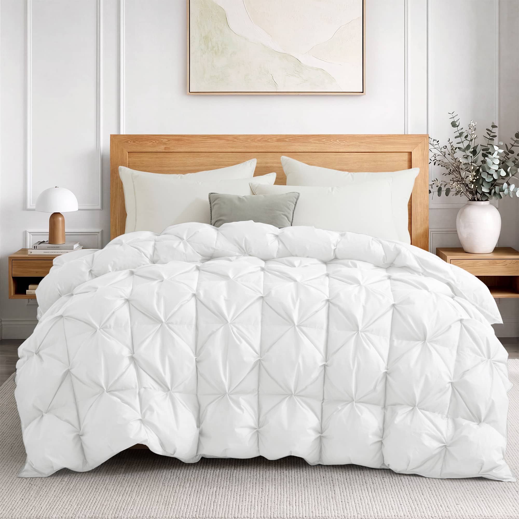 Peace Nest - Cotton Blend Goose Down Fiber Comforter Duvet Insert with Pintuck Pleat, Twin - White