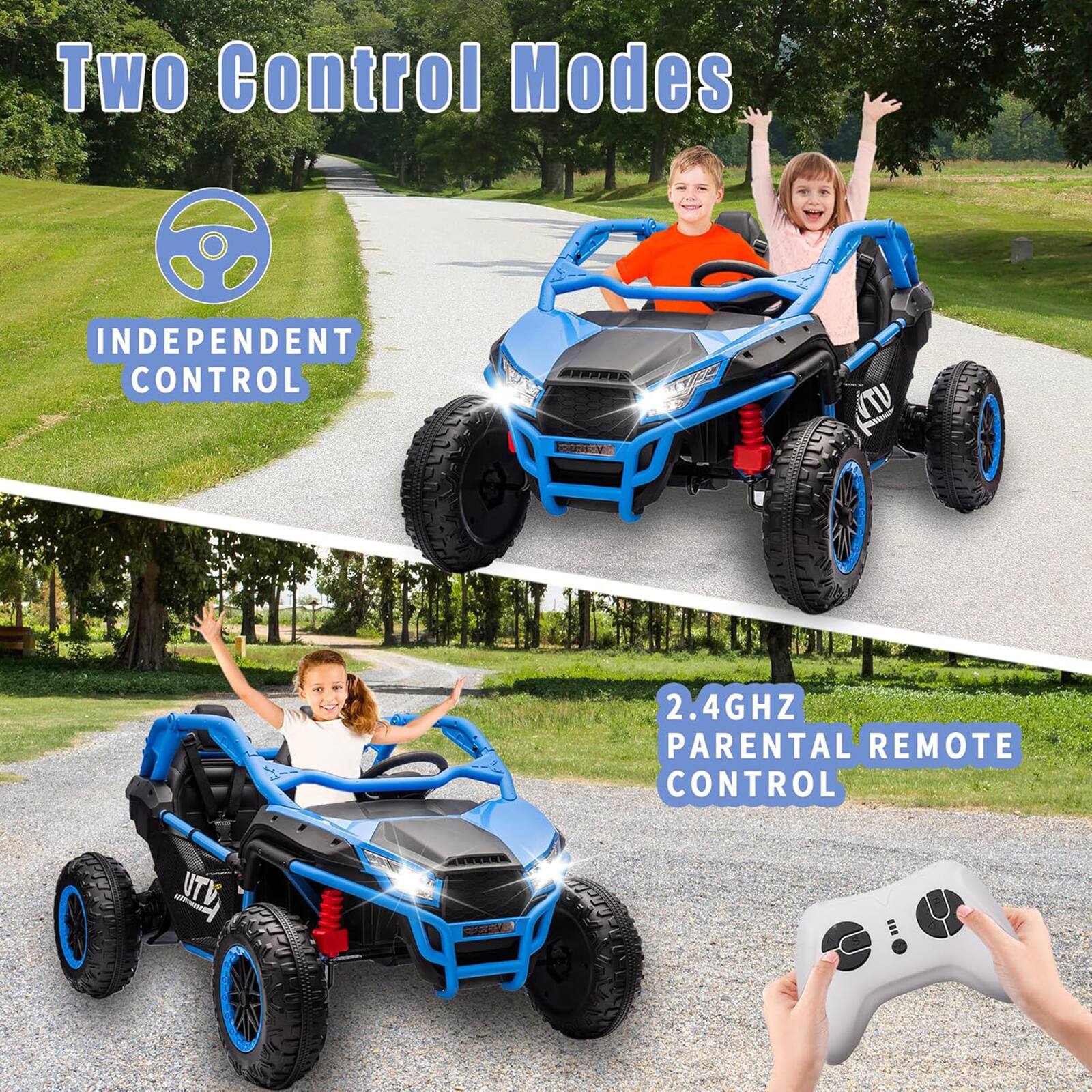 Two Control Modes

INDEPENDENT CONTROL

2.4GHZ PARENTAL REMOTE CONTROL