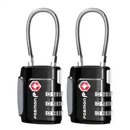 Fosmon - 2 Pack TSA Approved Luggage Lock, 3 Digit Combination Lock Easy to Set Luggage Cable Lock, Travel TSA Lock - Black