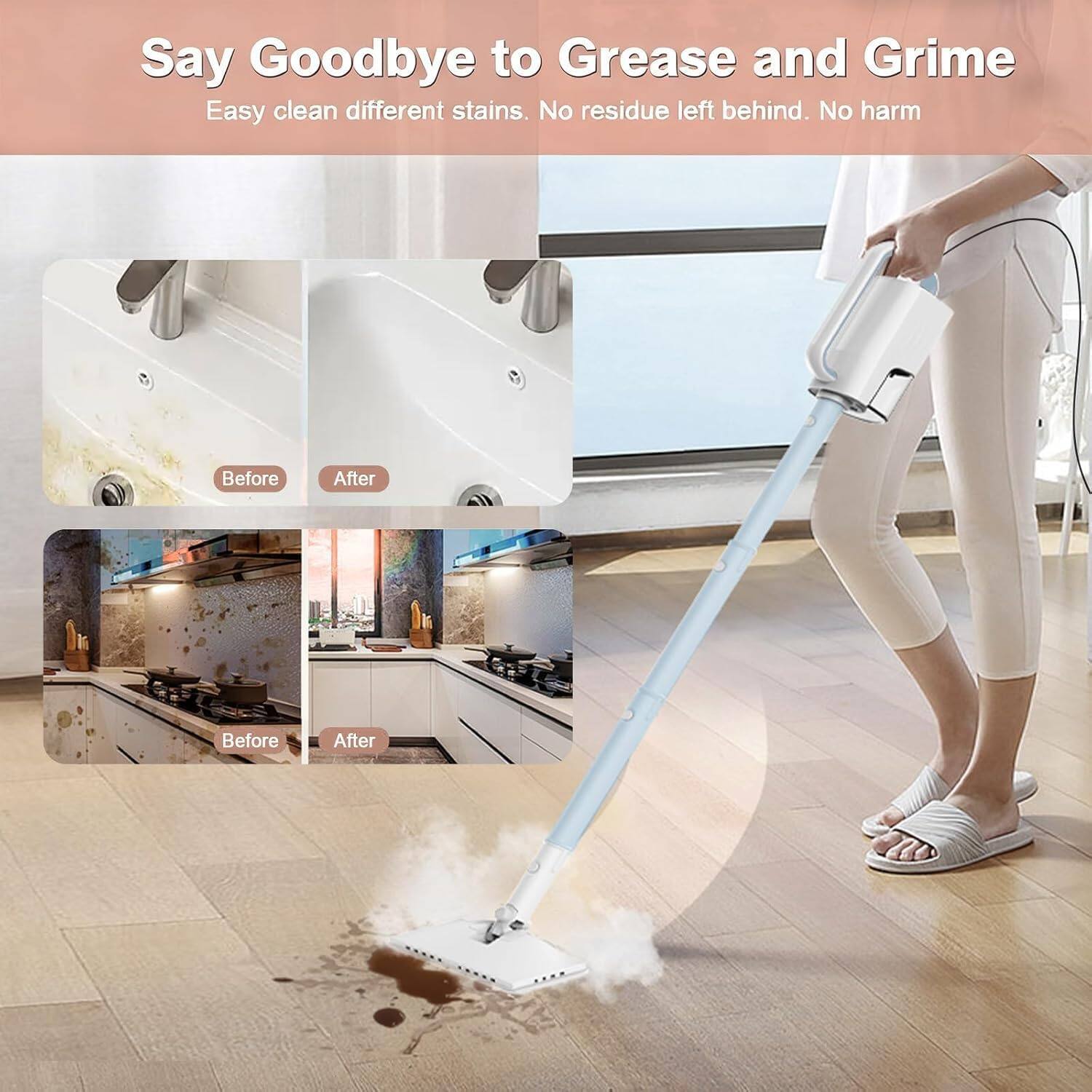 Say Goodbye to Grease and Grime  
Easy clean different stains. No residue left behind. No harm  

Before After  
Before After