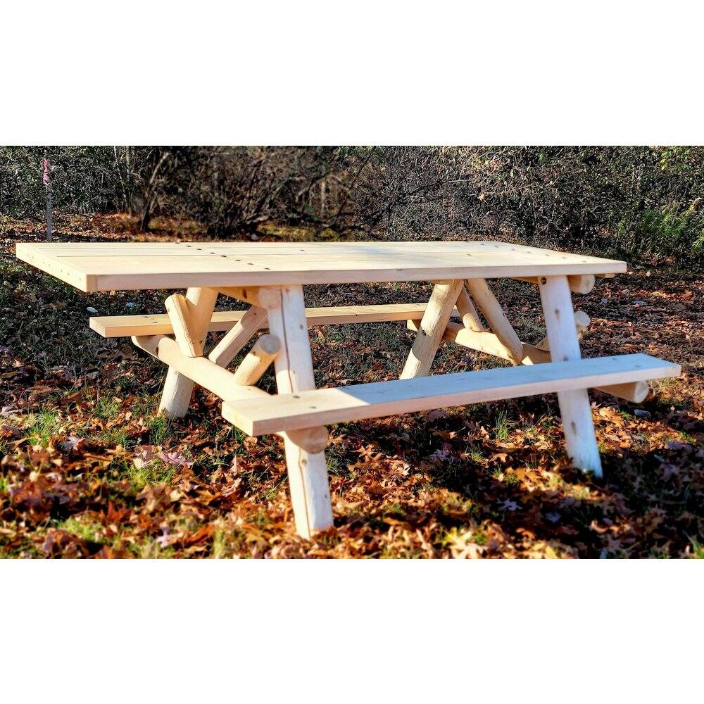Alt View 2. Contoured Comfort - 6' ADA Log Picnic Table  Attached Benches - Brown.