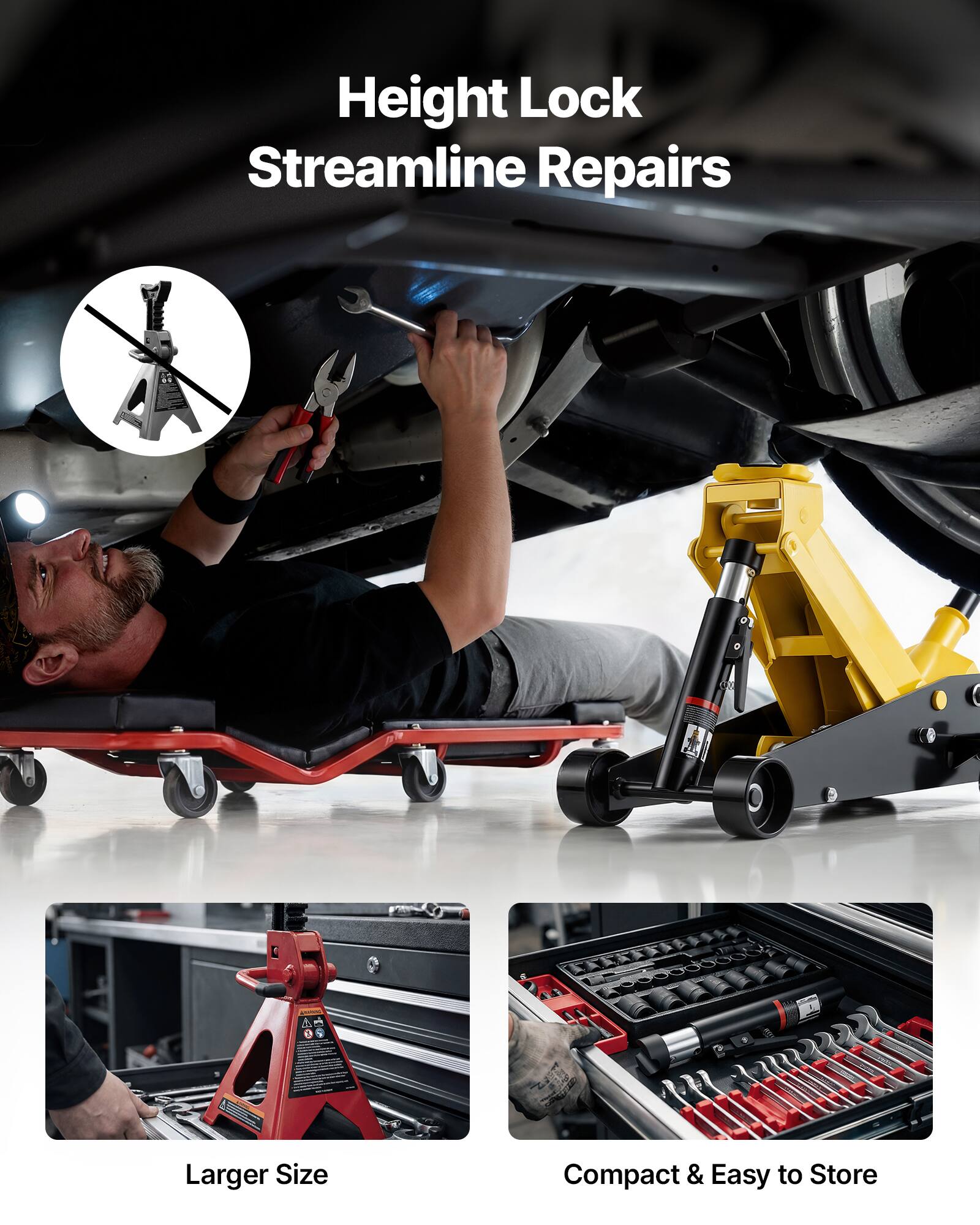 Height Lock Streamline Repairs  
Larger Size  
Compact & Easy to Store