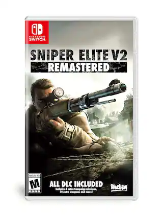 NINTENDO SWITCH
SNIPER ELITE V2 REMASTERED
MATURE 17+
M ESRB
ALL DLC INCLUDED
Includes 4 extra Campaign missions, 10 extra weapons and more!
REBELLION - M (Mature 17+)