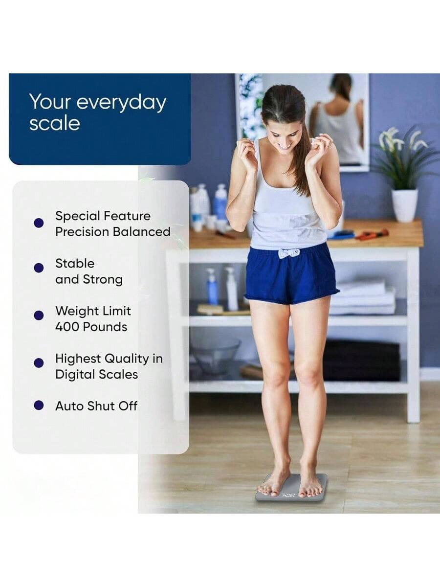 Your everyday scale

- Special Feature Precision Balanced
- Stable and Strong
- Weight Limit 400 Pounds
- Highest Quality in Digital Scales
- Auto Shut Off