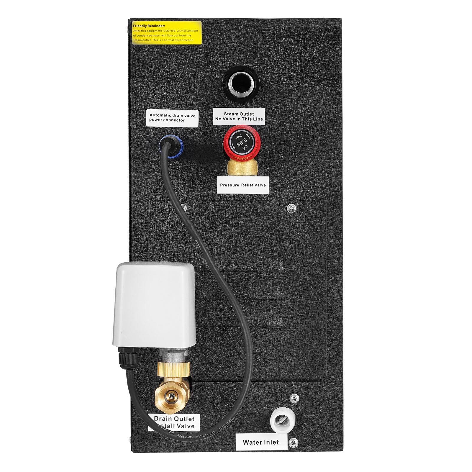 Friendly Reminder: After the installation, a small amount of water will flow out from the steam outlet. This is a normal phenomenon.

Automatic drain valve power connector

Steam Outlet No Valve in This Line

Pressure Relief Valve

Drain Outlet stall Valve ANTREVARY to 3X0.5mmx STRIENT 310

Water Inlet