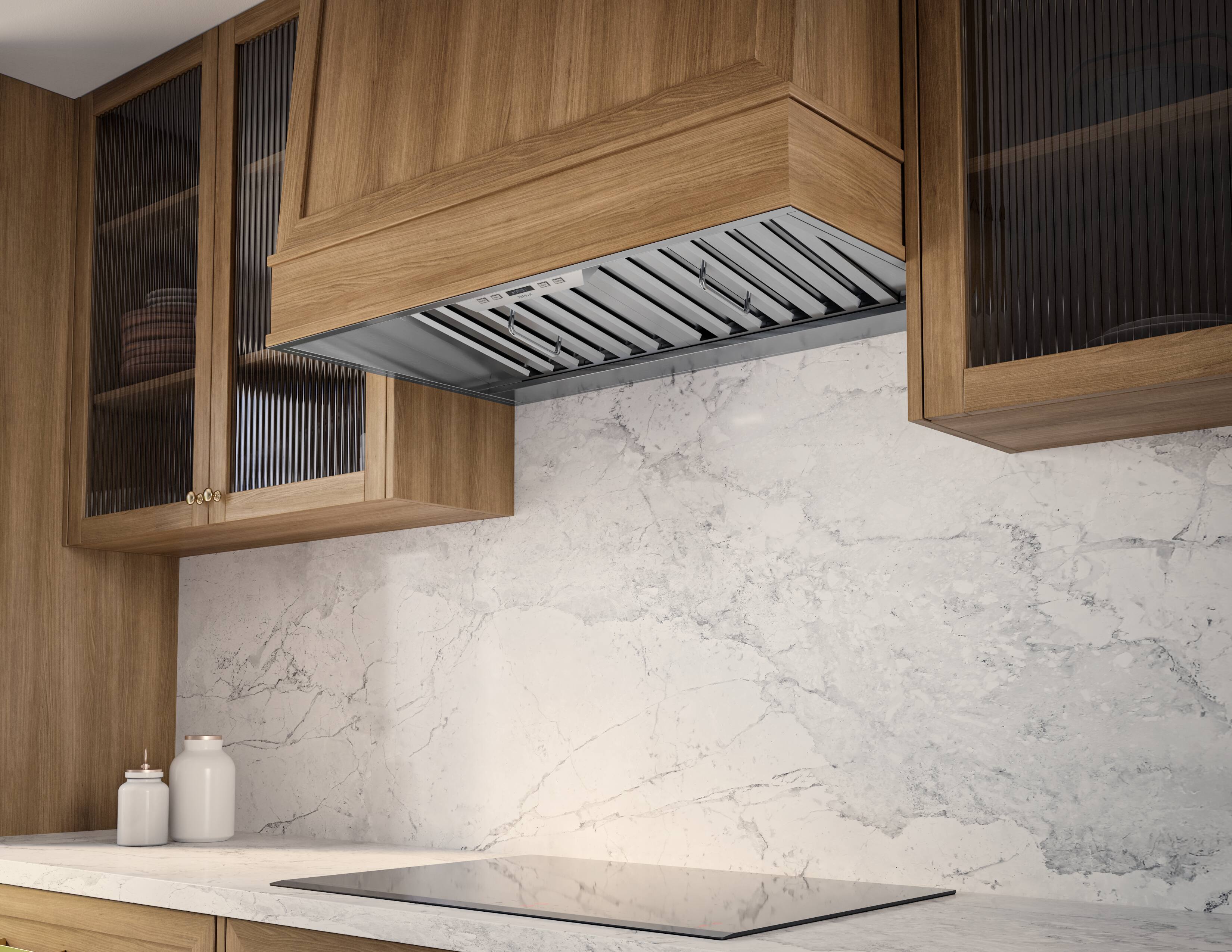 Alt View 12. Zephyr - Monsoon I 36 in. 650 CFM Insert Mount Range Hood with LED Light - Stainless Steel.