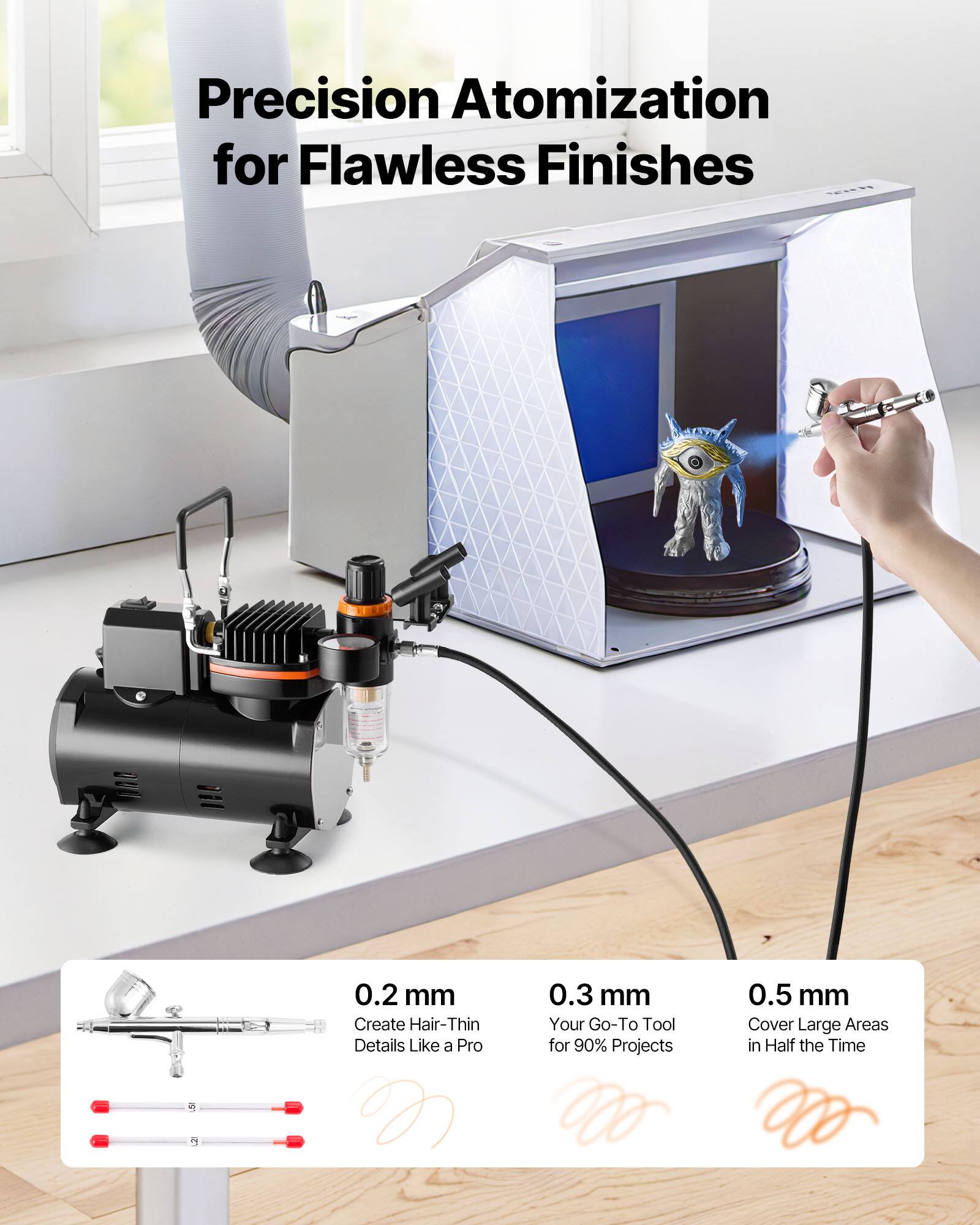 Precision Atomization for Flawless Finishes

0.2 mm  
Create Hair-Thin Details Like a Pro

0.3 mm  
Your Go-To Tool for 90% Projects

0.5 mm  
Cover Large Areas in Half the Time