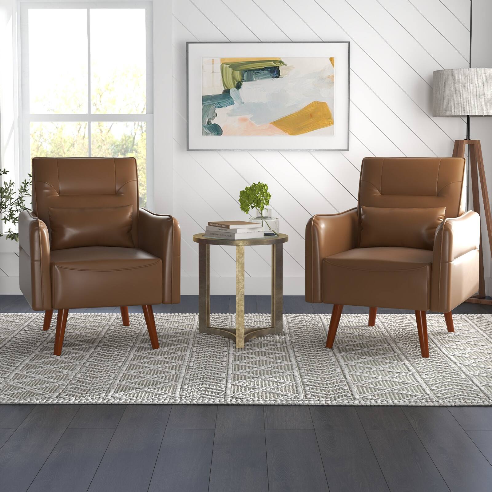 Angle. Bestier - Modern Accent Chair with Upholstered Back & Curved Armrests for Multi-Room Use - dark brown.