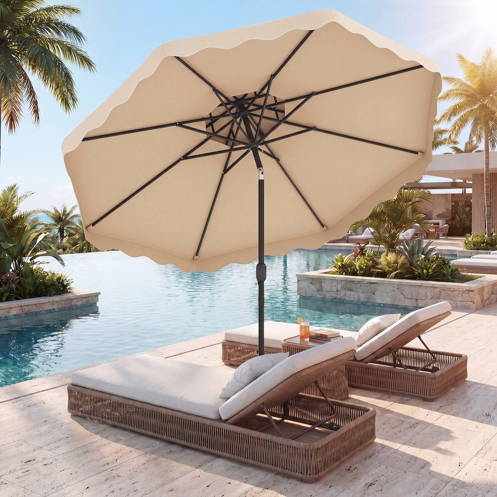 Alt View 1. Gymax - Gymax 9 FT Patio Umbrella w/Push Button Tilt & Crank 2-Tier Vented Top 8 Metal Ribs Beige - Beige.