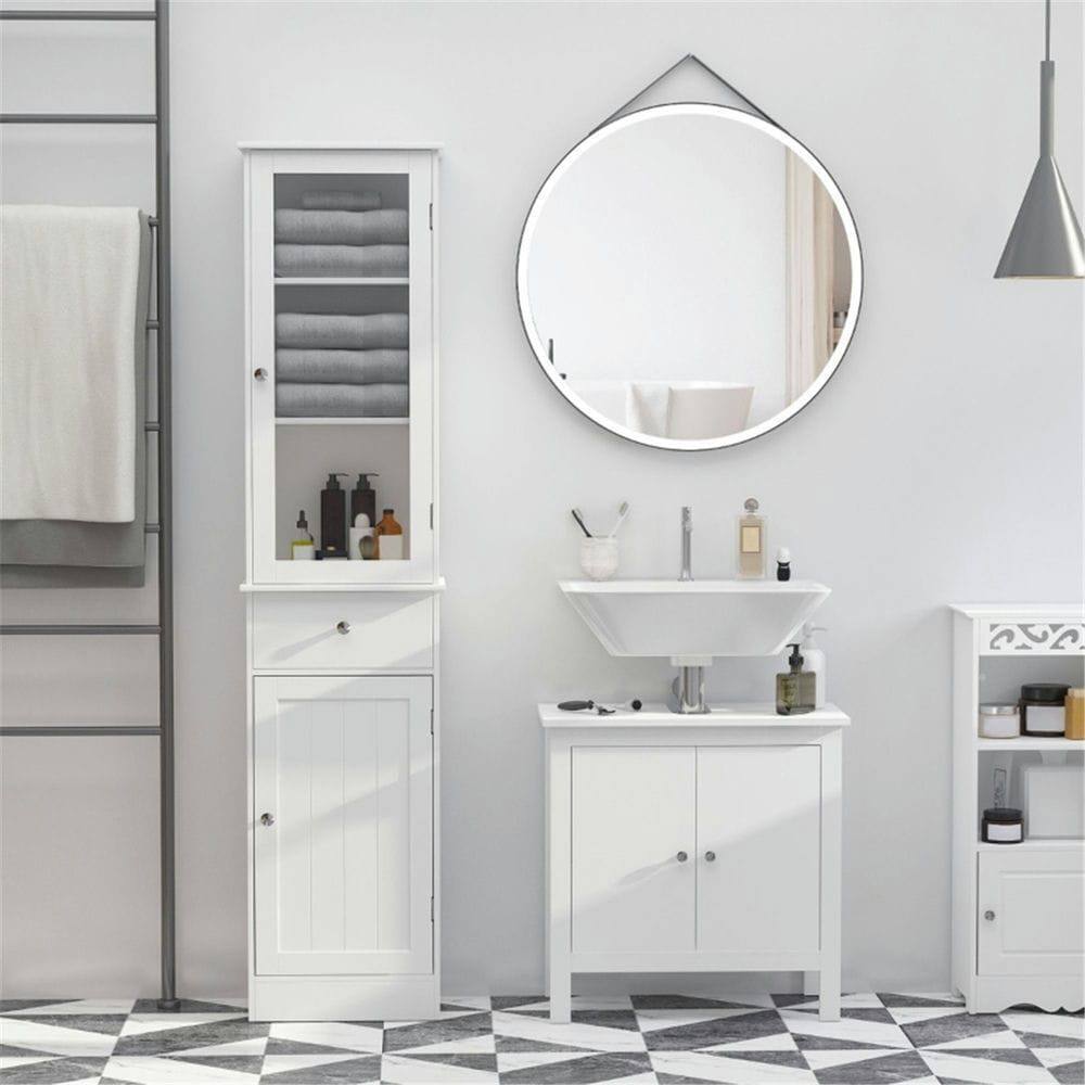 Back. Kadyn - Bathroom Storage Cabinet, Narrow Storage Unit, Floor Cabinet for Bathroom, Living Room, Entryway, Kitchen, White - White.
