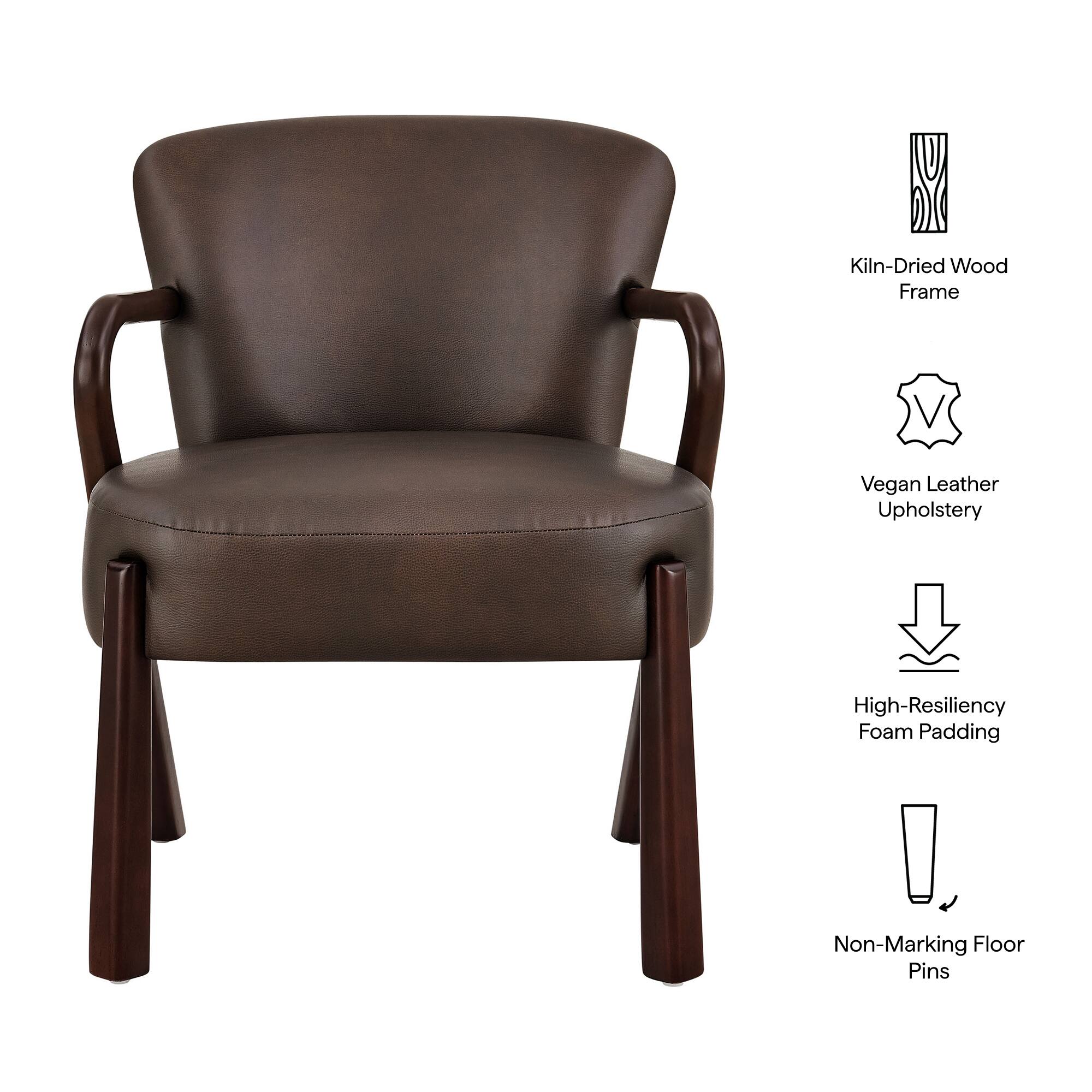 Kiln-Dried Wood Frame  
Vegan Leather Upholstery  
High-Resiliency Foam Padding  
Non-Marking Floor Pins
