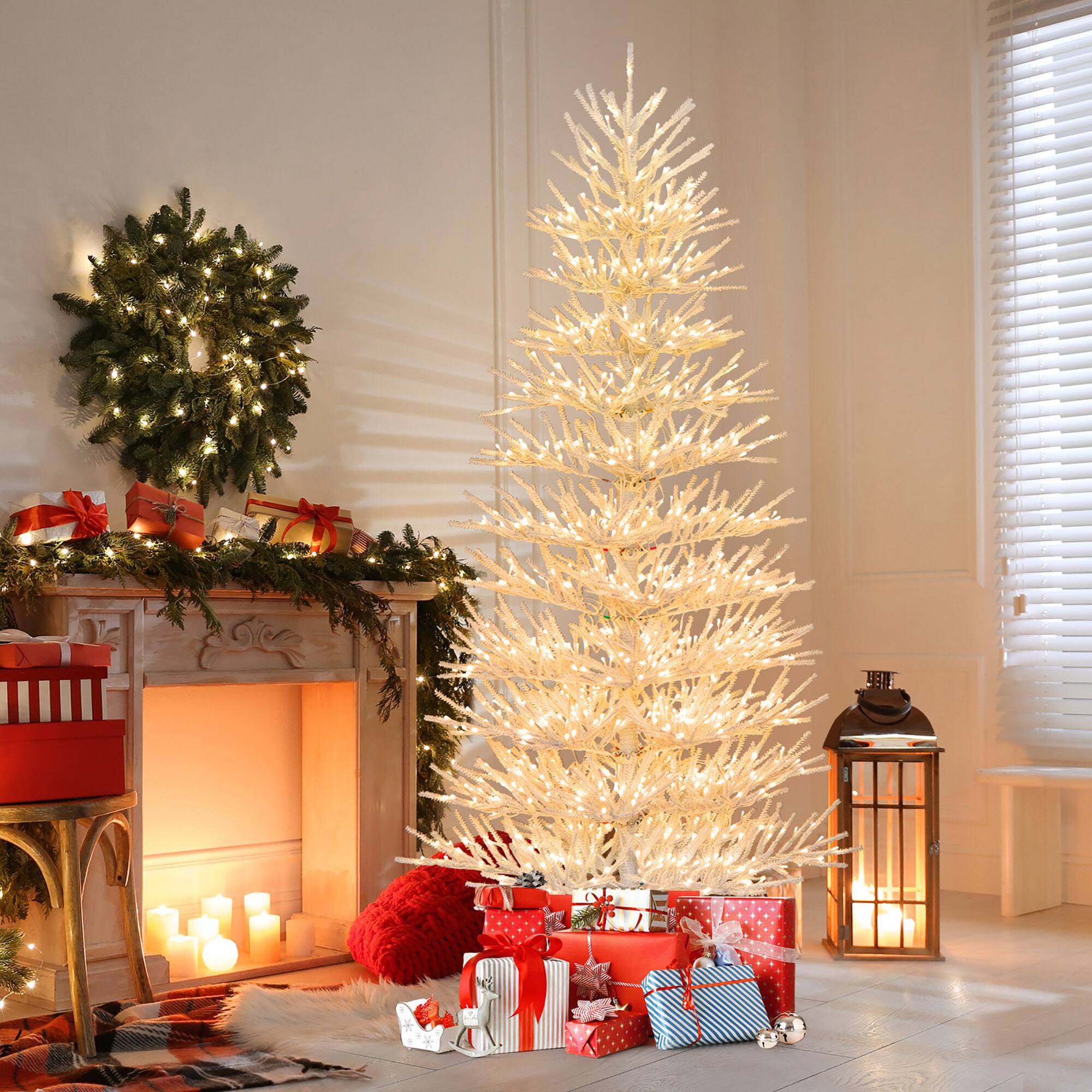 Alt View 3. Gymax - Gymax 7 FT Artificial Xmas Tree Hinged Christmas Tree w/ 820 Coral-Like Branch Tips - White.