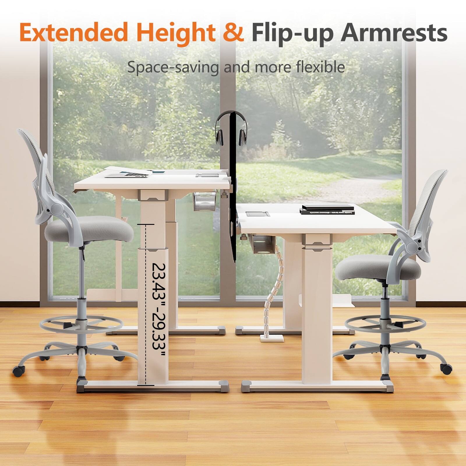Extended Height & Flip-up Armrests  
Space-saving and more flexible  
23.43"-29.33"