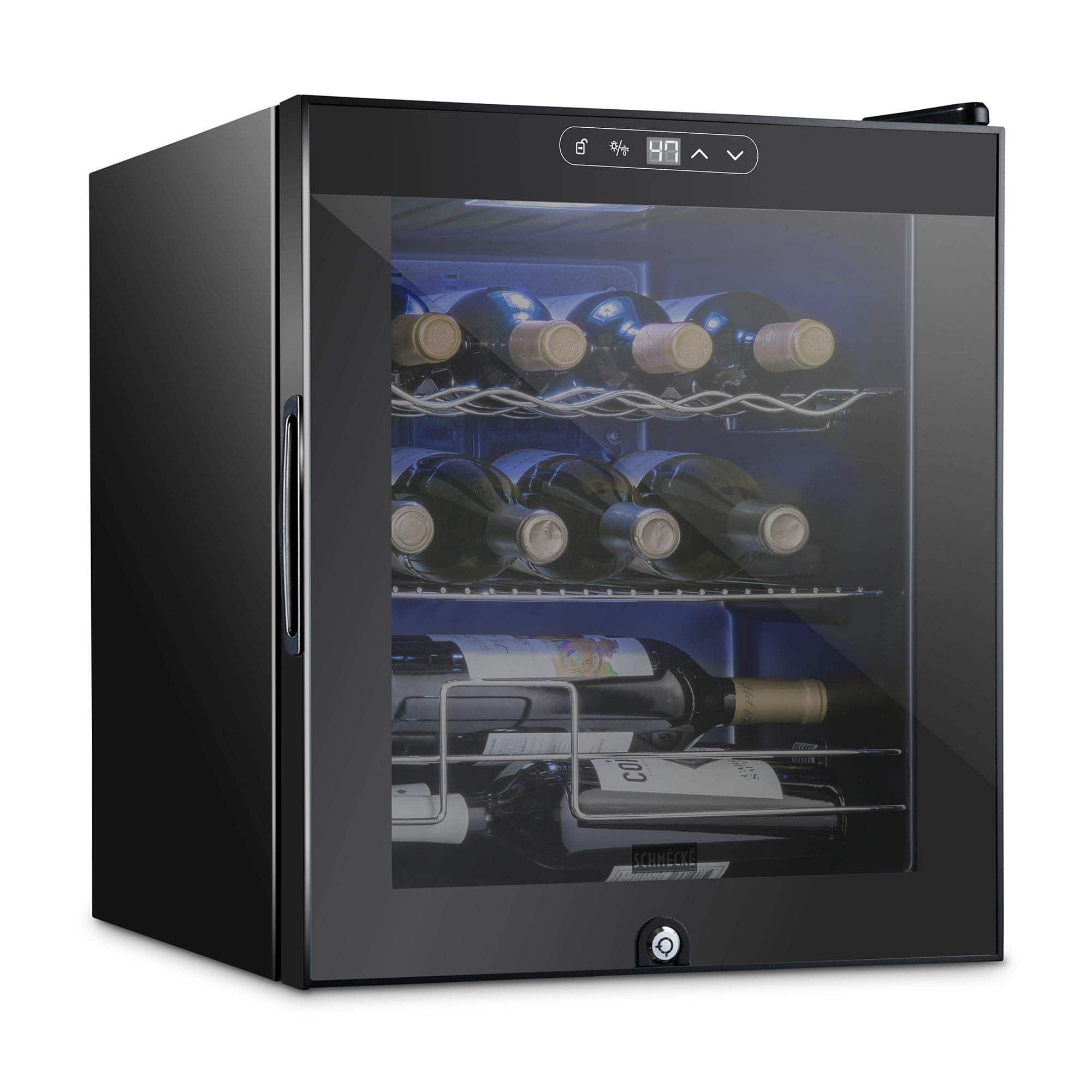 Schmecke - 12 Bottle Compressor Wine Refrigerator, Cube Wine Cooler with Lock - Black