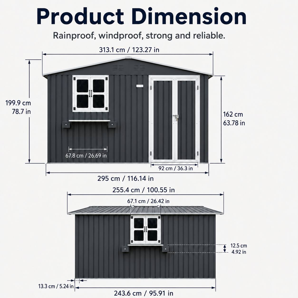 Anysun 10x8 FT Outdoor Metal Storage Shed with Window & Flower
