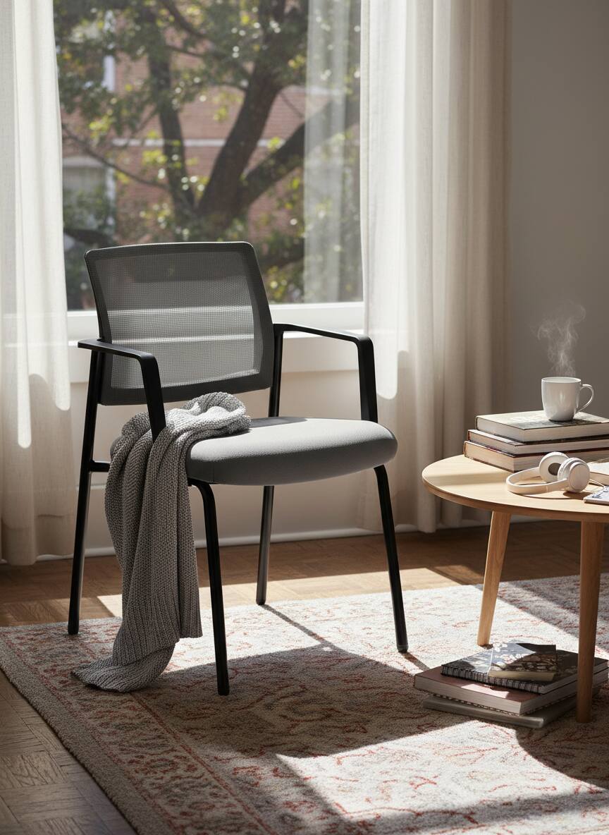 Alt View 4. AOITUN - Mesh Guest Chair with Arms, Stacking Reception Chair for Office Waiting Room, Breathable Back, Black Metal Frame - Gray.