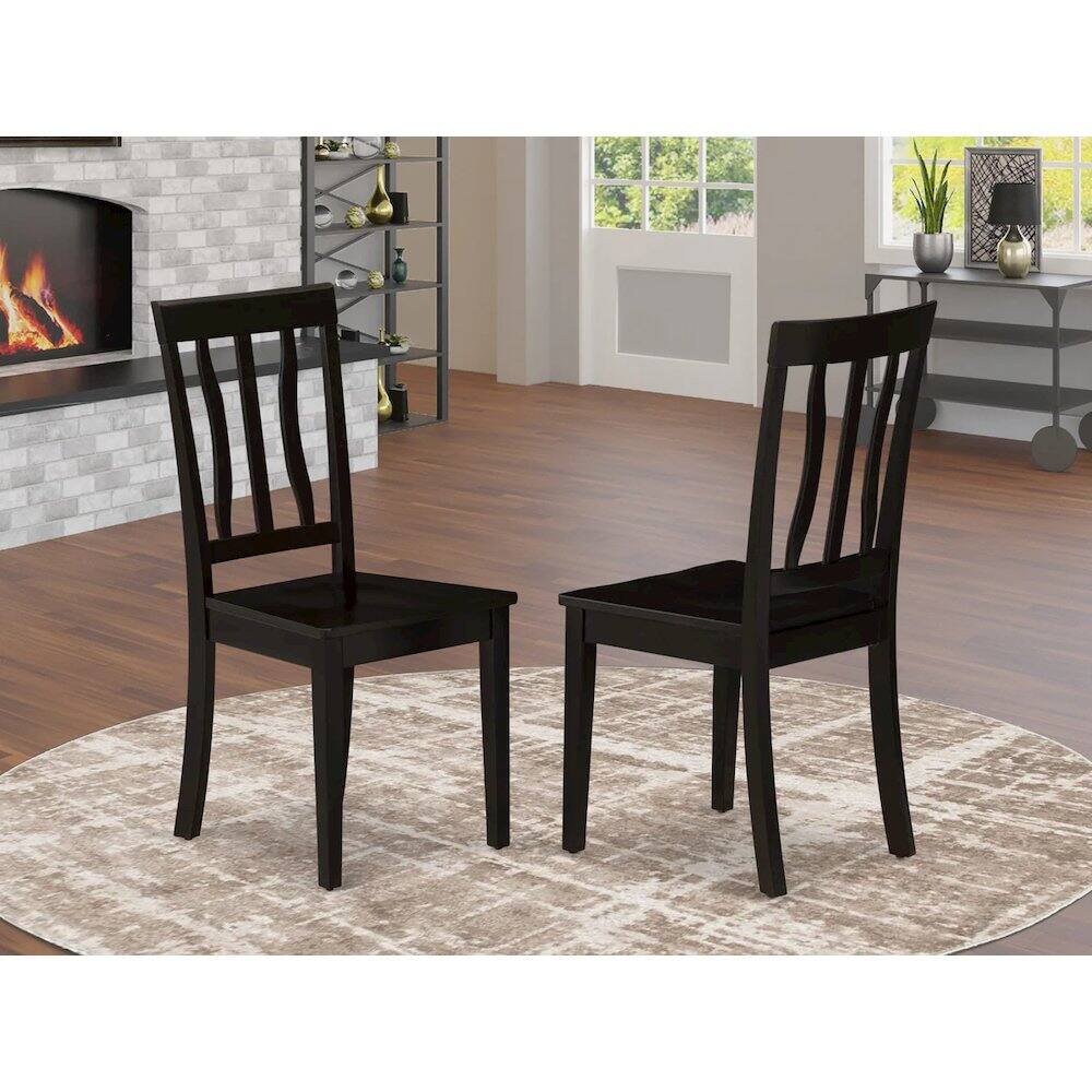 Alt View 4. East West Furniture - Antique Dining Room Chairs - Slat Back Wooden Seat Chairs - Cappuccino.