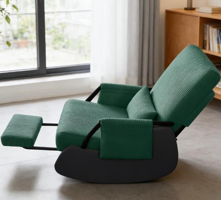Front. Brick Attic - Rocking Chair Nursery, Low-Seat Glider Chair, Upholstered Rocking Chair Recliner  with Side Pocket and Foot Rest - Green.