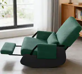 Brick Attic - Rocking Chair Nursery, Low-Seat Glider Chair, Upholstered Rocking Chair Recliner with Side Pocket and Foot Rest - Green