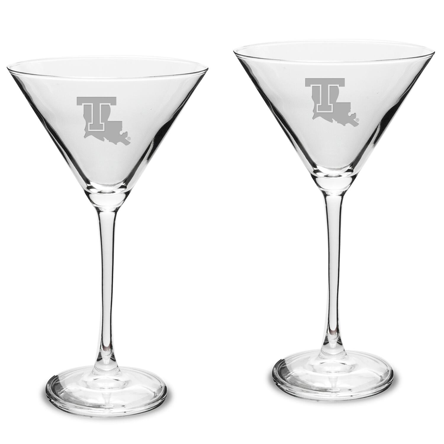 Front. Jardine - Louisiana Tech Bulldogs Two-Piece Traditional 10oz. Martini Glass Set - Multicolor.