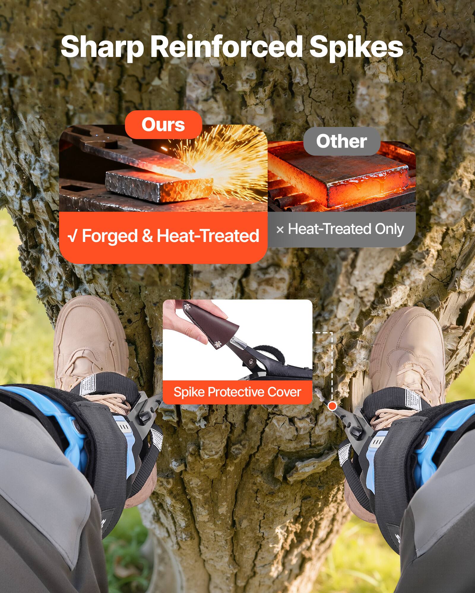 Sharp Reinforced Spikes  
Ours  
Forged & Heat-Treated  
Other  
Heat-Treated Only  
Spike Protective Cover