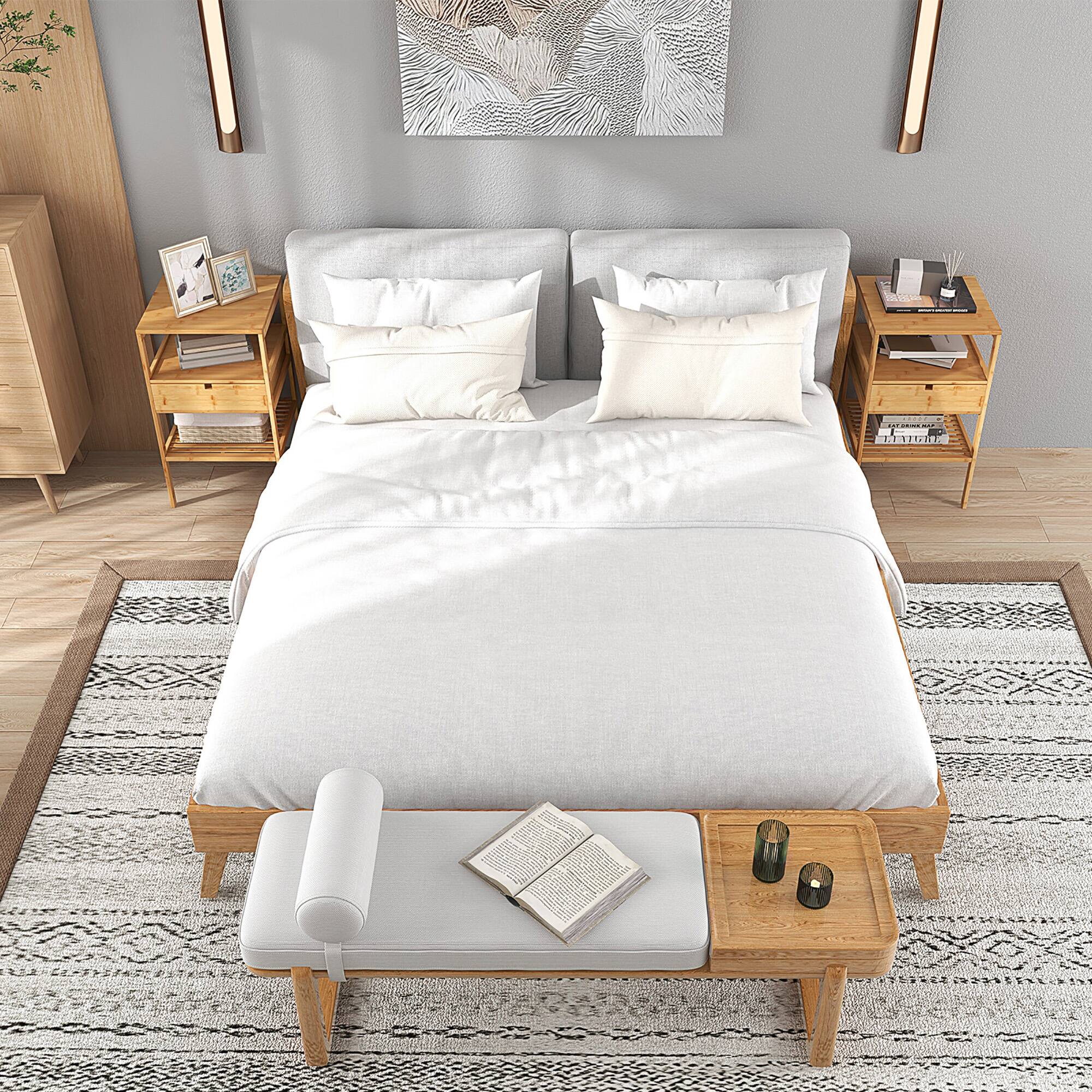 Alt View 4. Gymax - Gymax Bamboo Nightstand w/ Pull-out Drawer & Storage Shelf Wood Natural - Natural.