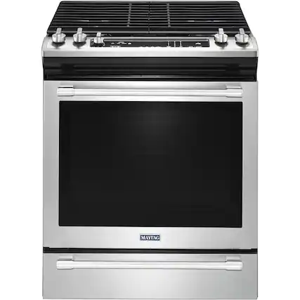 Front. Maytag - 5.8 Cu. Ft. Self-Cleaning Fingerprint Resistant Slide-In Gas Convection Range.