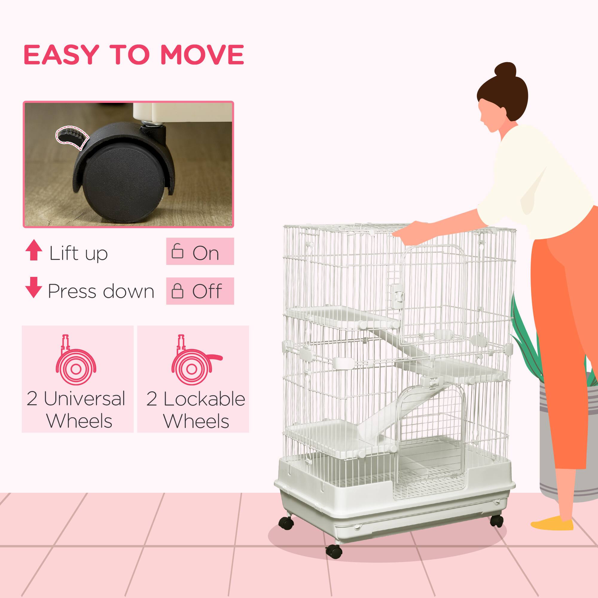 EASY TO MOVE

Lift up  
Press down  
On  
Off  

2 Universal Wheels  
2 Lockable Wheels