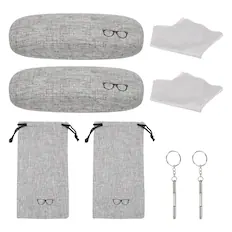 Front. Unique Bargains - 1 Set Hard Shell Glasses Case Kit, Linen Fabric Sunglass Organizer w/ Storage Bag & Soft Cloth for Women/Men - Gray.