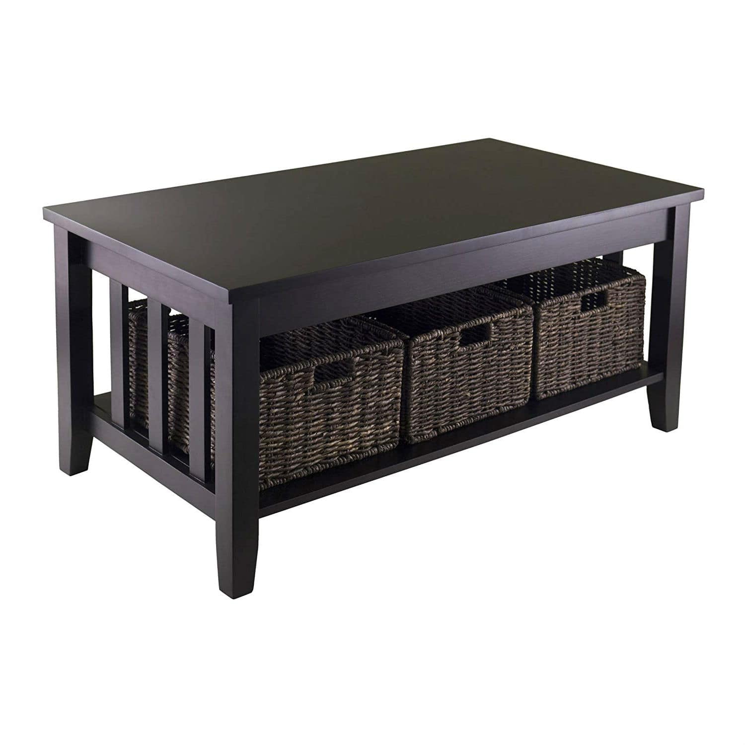 SlickBlue - Multi-Tier Coffee Table with 3 Storage Baskets, Modern Design - Espresso