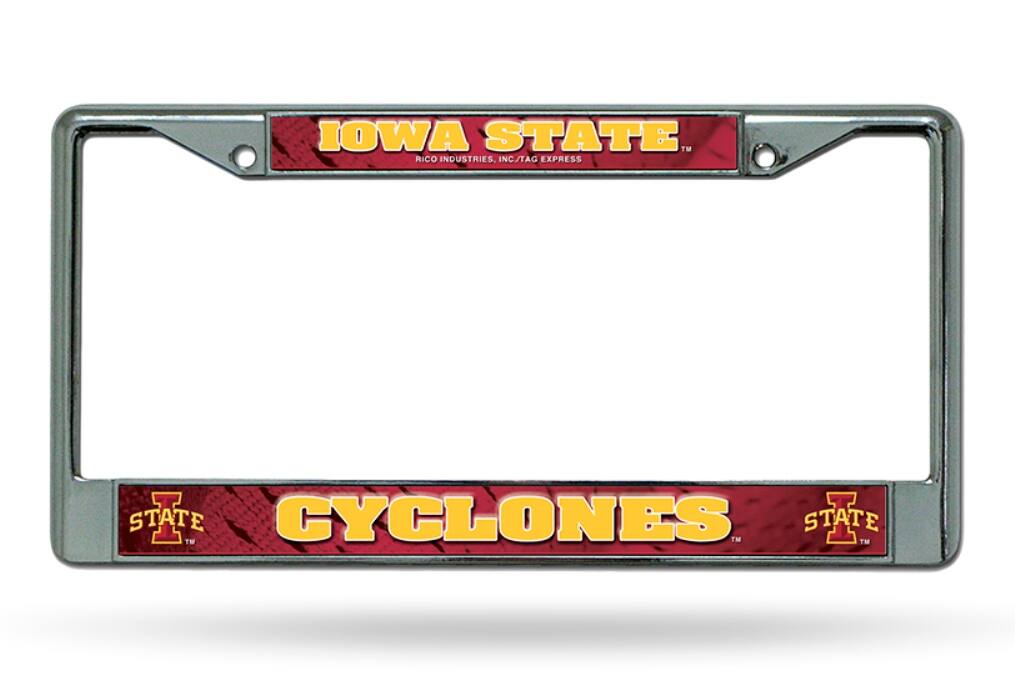Iowa State Cyclones - 12" x 6" Standard Size - Chrome Metal License Plate Frame