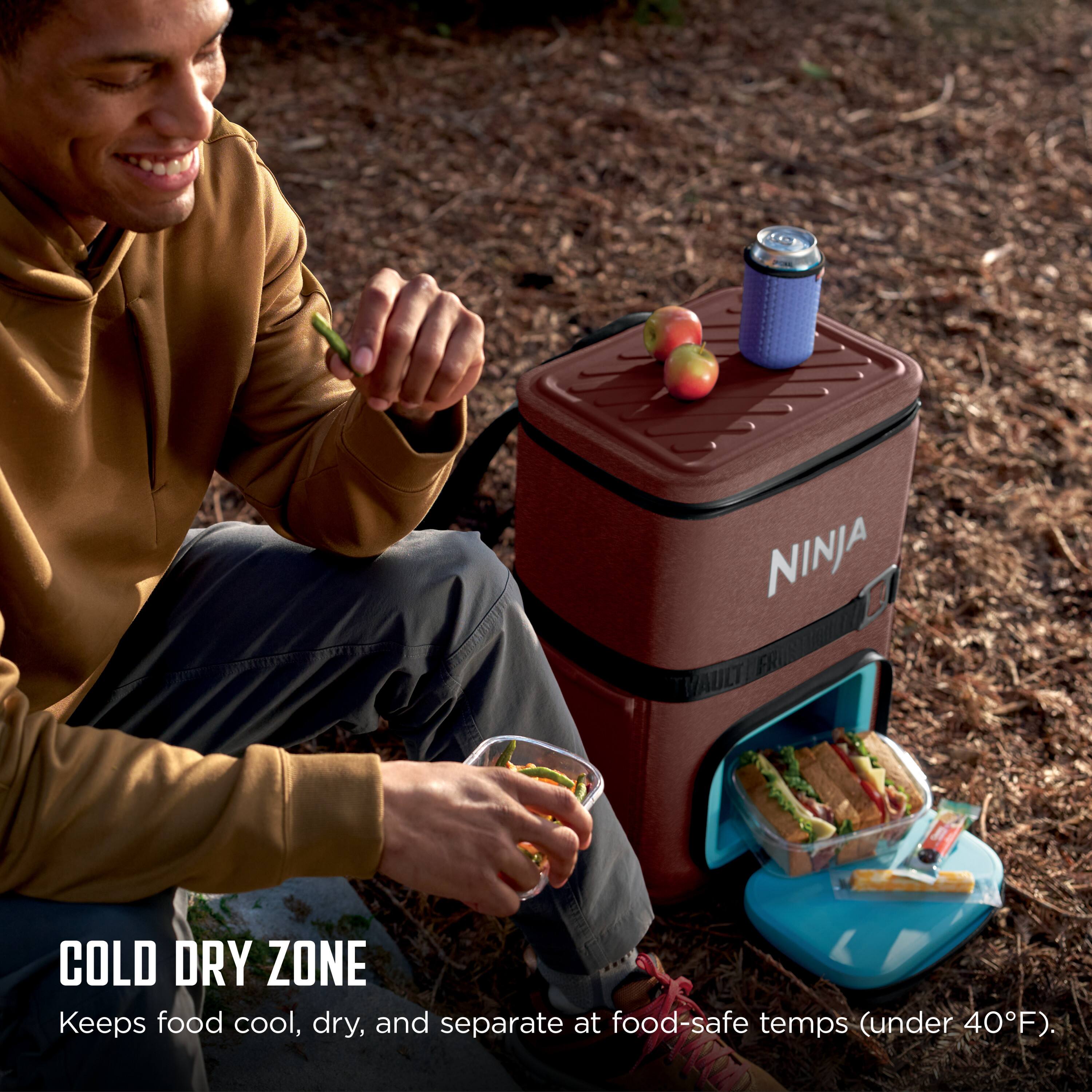 NINJA VAULT COLD DRY ZONE  
Keeps food cool, dry, and separate at food-safe temps (under 40°F).