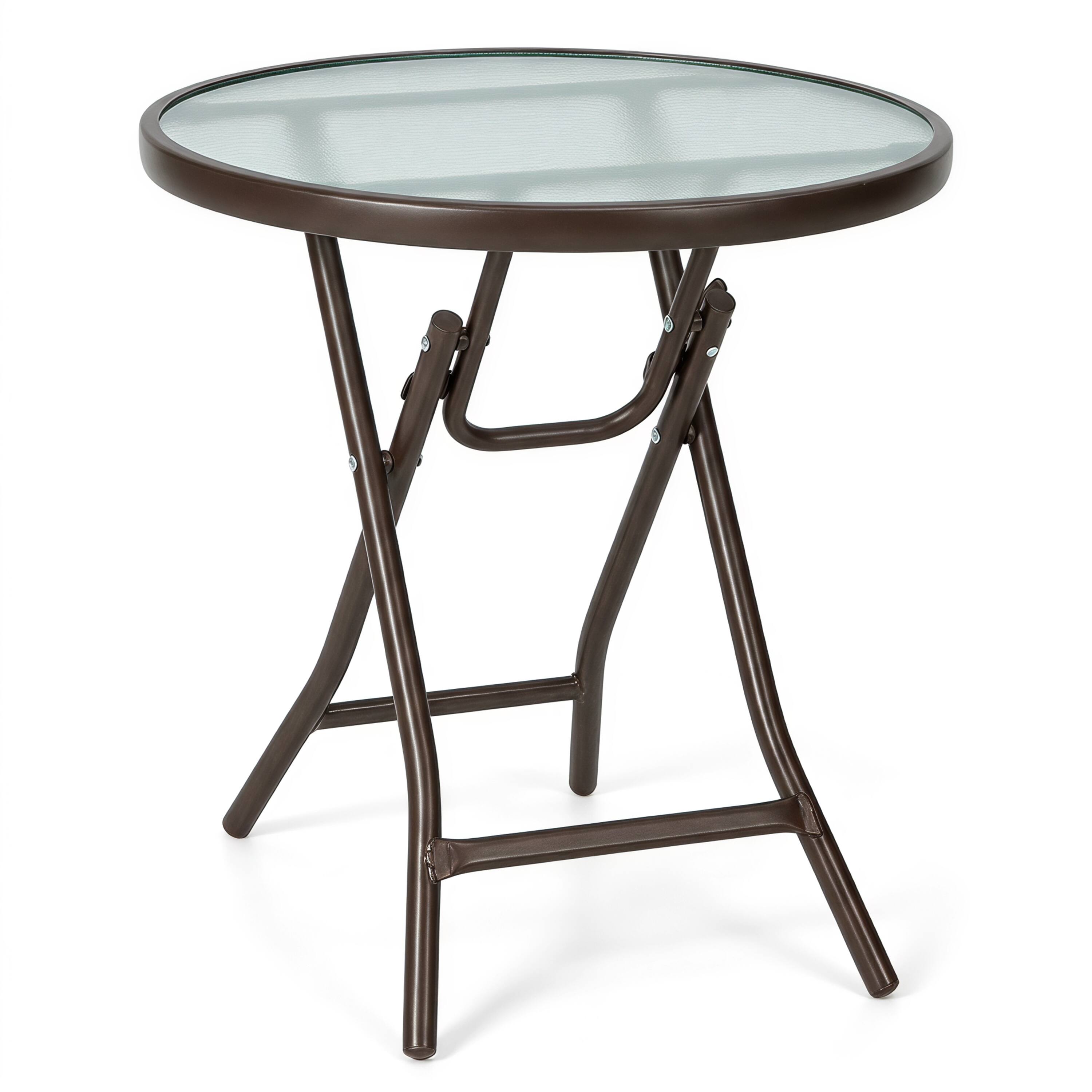 Alt View 8. Costway - Costway 1 PCS Patio Side Coffee Table, 18" Round Bistro Table with Tempered Glass Tabletop for Outdoor - Brown.